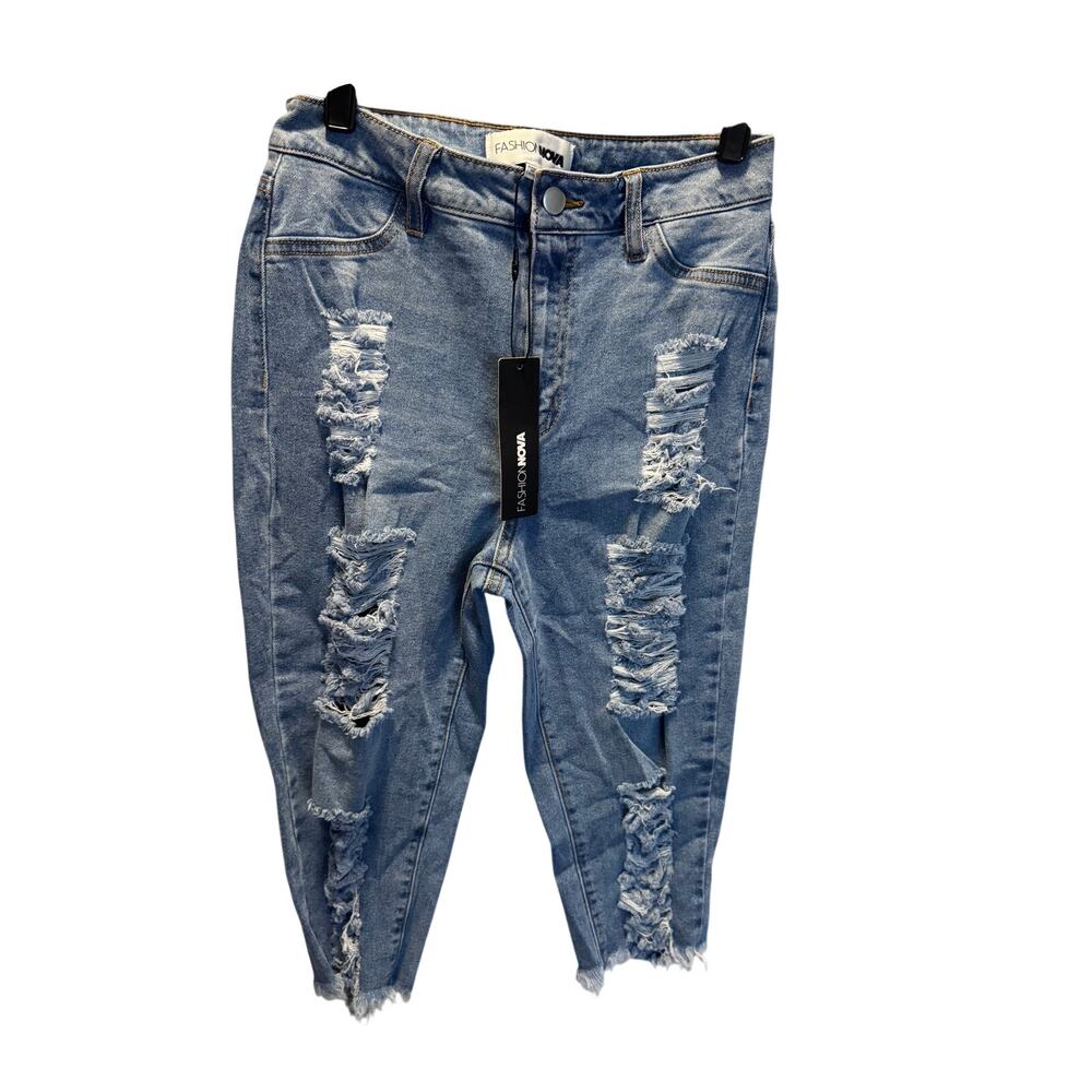 NWT Fashion Nova High Rise Distressed Ankle Jeans Juniros 5 Medium Wash Stretch
